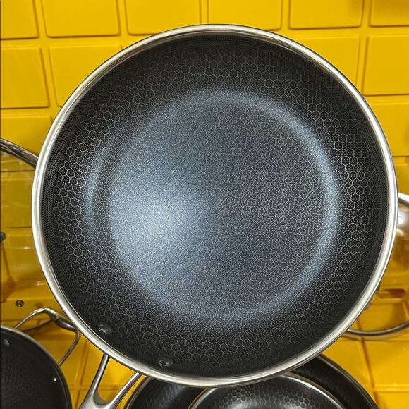 HEXCLAD 7 Piece Nonstick Stainless Steel Frying Pan Set 8 10 12" Lids Wok M $600 - Picture 7 of 10